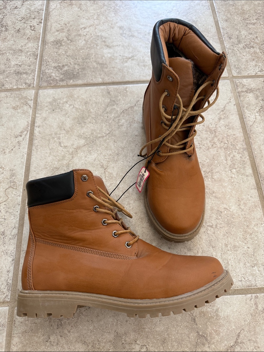 Ardene Brown Lace-Up Women's Boots with Black Collar